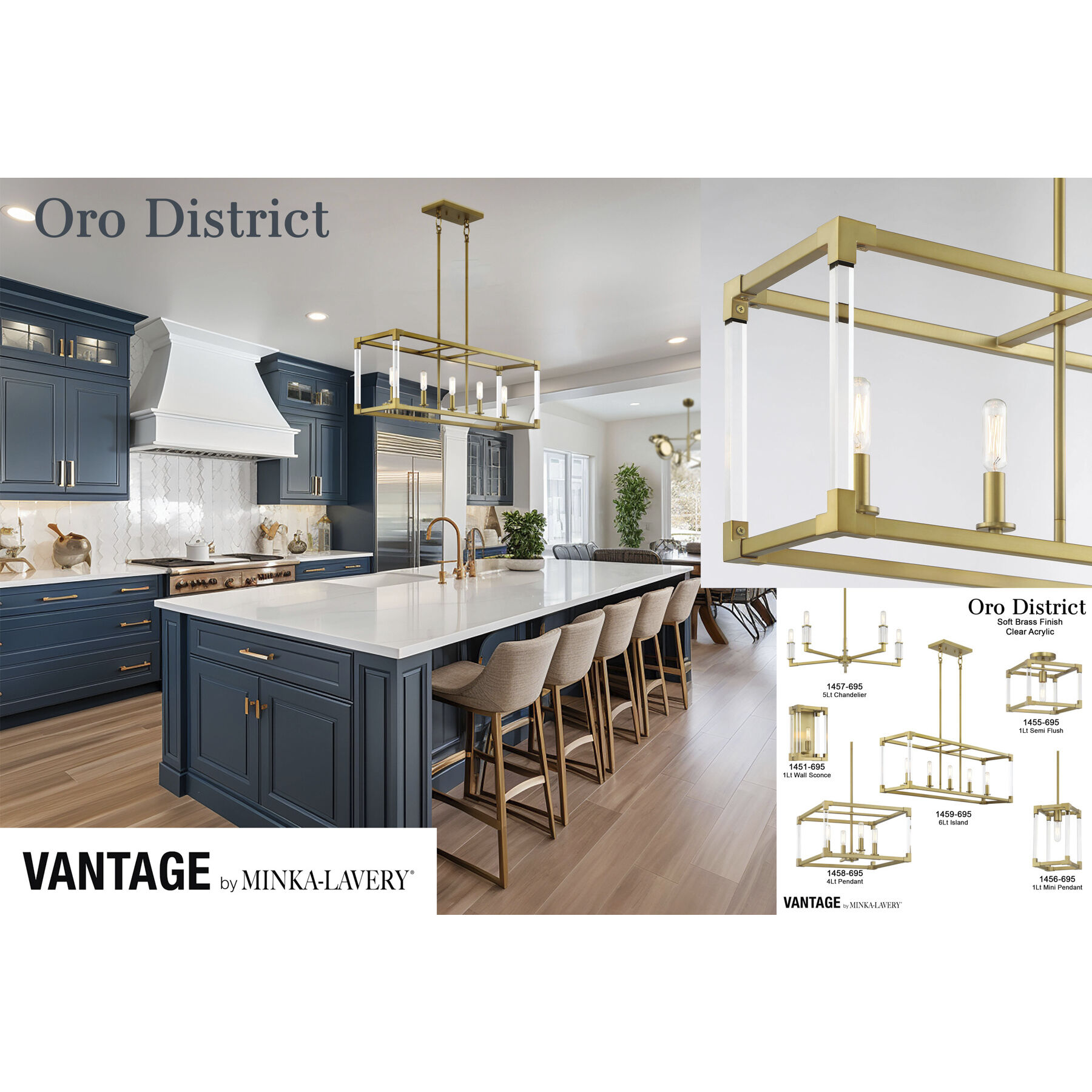 Vantage Oro District 5 Light 32 inch Soft Brass Island Light Ceiling Light
